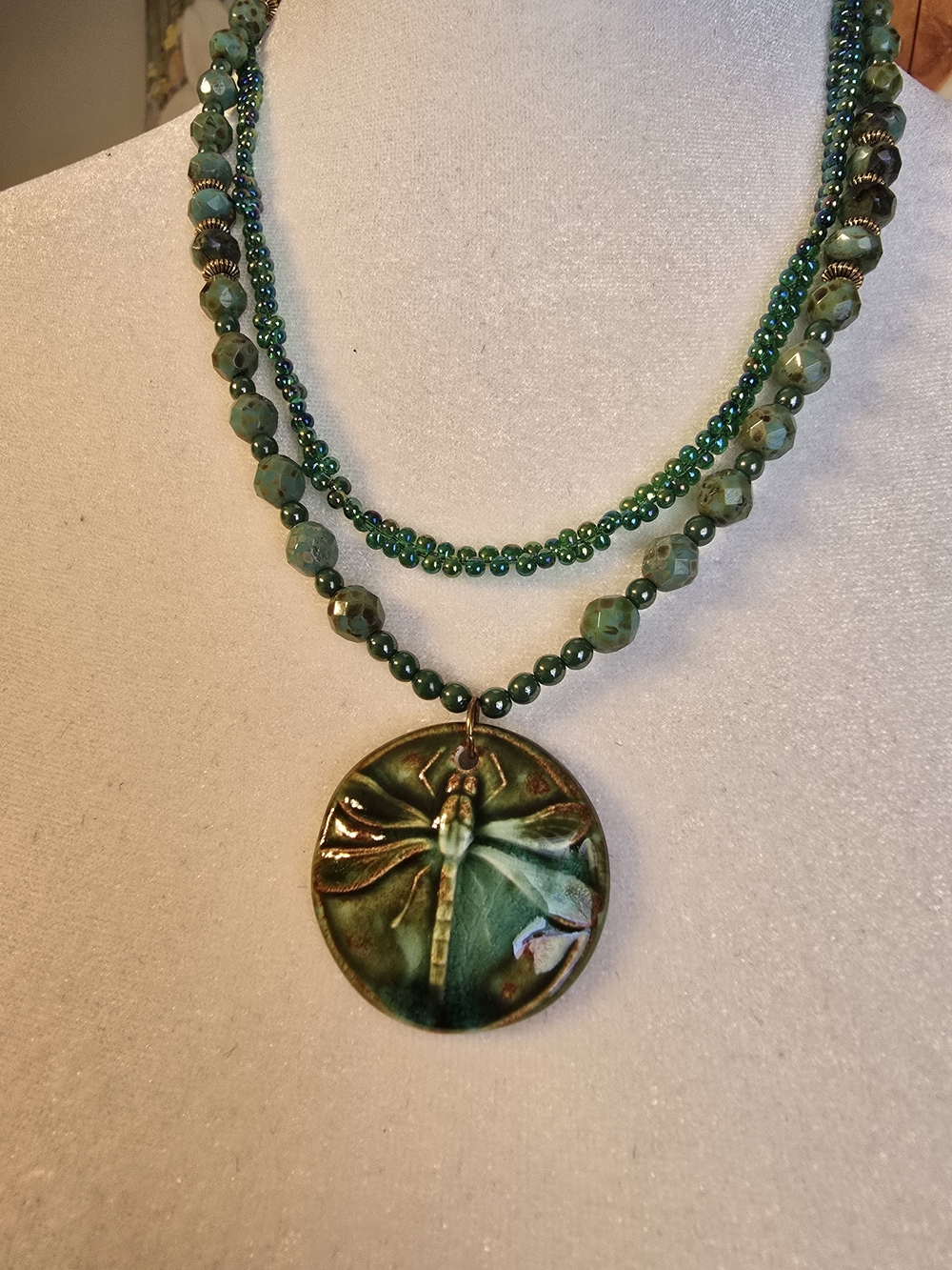 Green/Blue Dragonfly Pendant Necklace - Women Jewelry